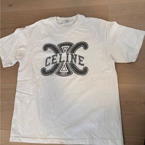 Celine White Tee with Black Logo